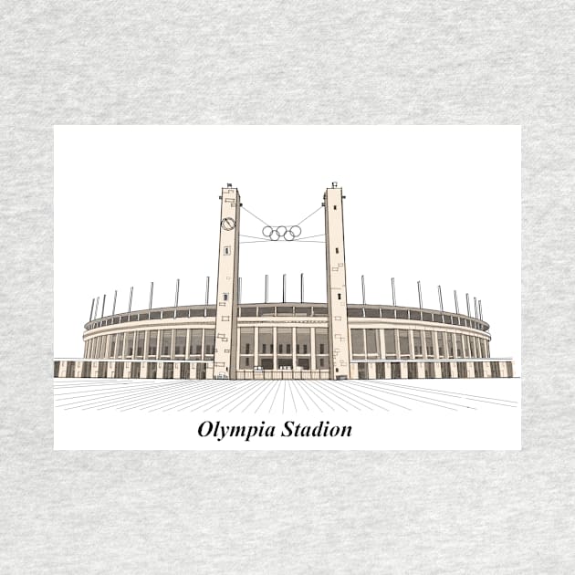 Drawing of Olympia Stadion, Berlin Germany by Roza@Artpage